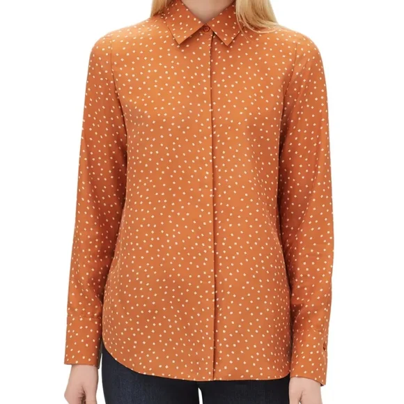 LAFAYETTE 148 Silk Long Sleeve Square Print Button Down Blouse - Picture 1 of 6